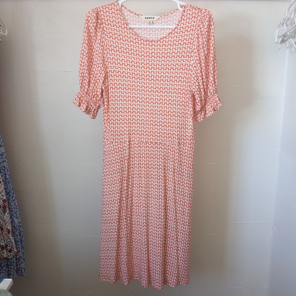 Boden Size 8 Fit and Flare Dress Orange and White Tulip Floral Pattern